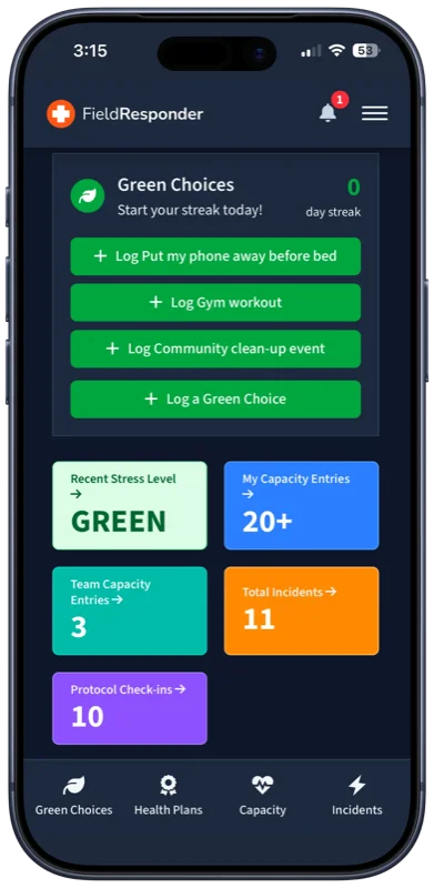FieldResponder App Dashboard screenshot.