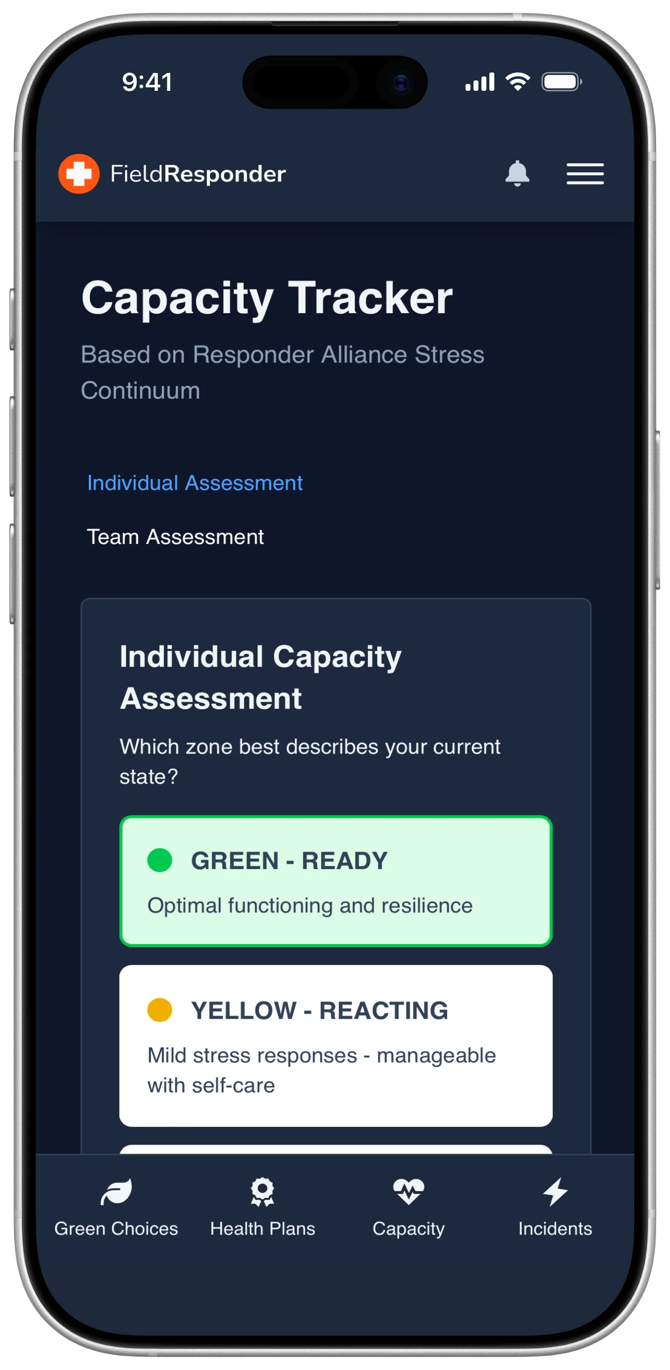 FieldResponder App Capacity Tracker on iPhone